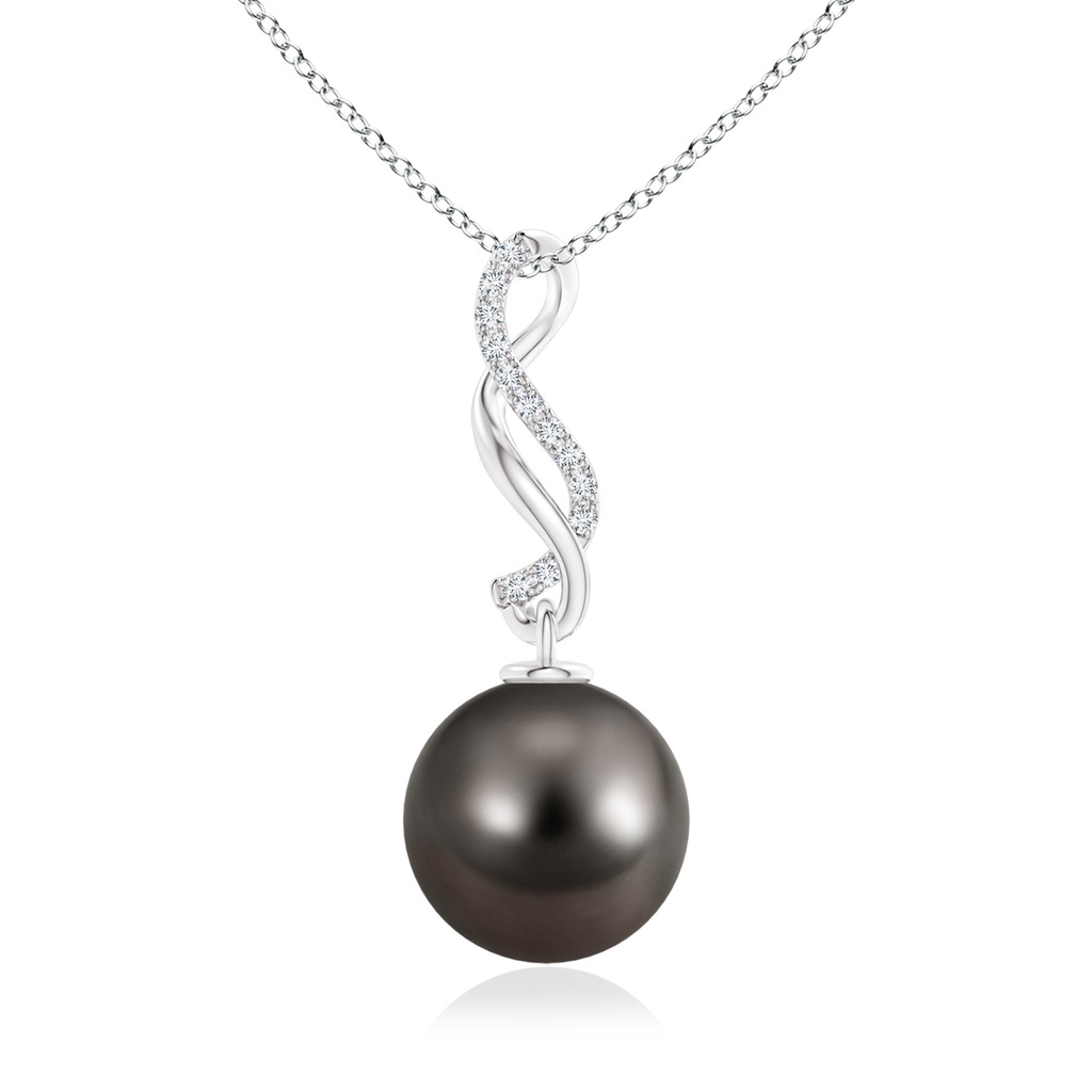 10mm AAA Tahitian Pearl Infinity Swirl Pendant in White Gold