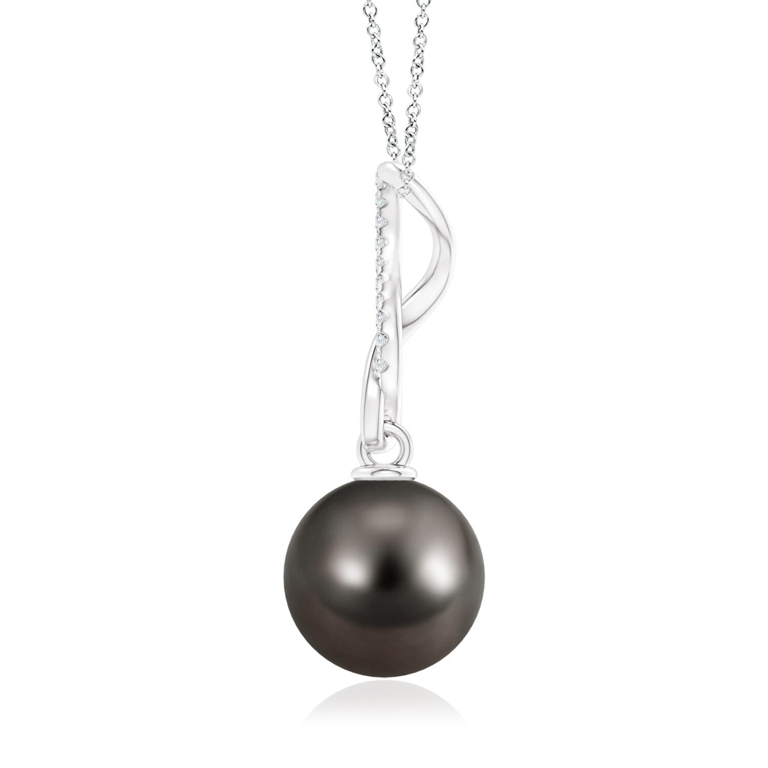 10mm AAA Tahitian Pearl Infinity Swirl Pendant in White Gold