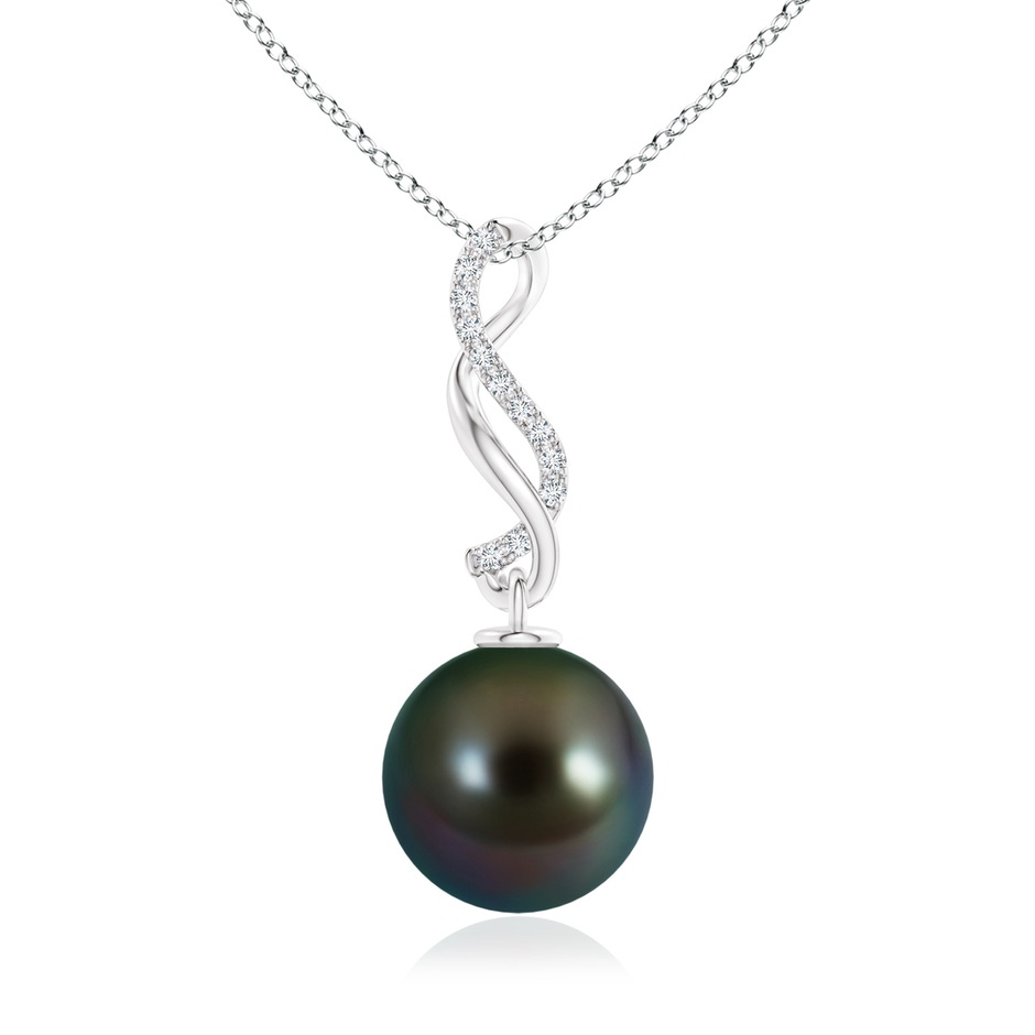 10mm AAAA Tahitian Pearl Infinity Swirl Pendant in White Gold 