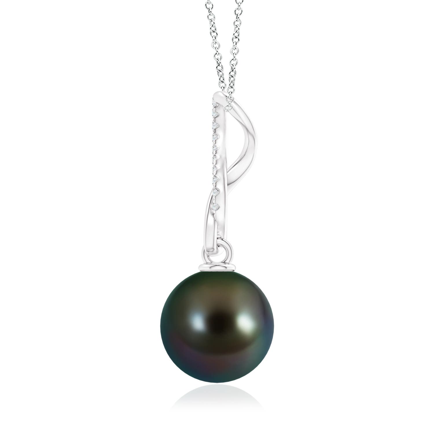 10mm AAAA Tahitian Pearl Infinity Swirl Pendant in White Gold