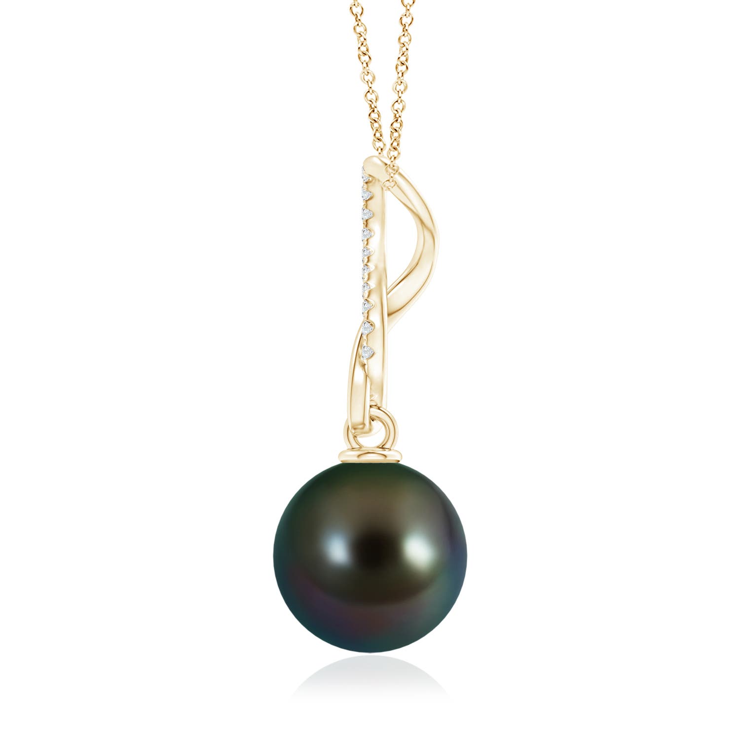 10mm AAAA Tahitian Pearl Infinity Swirl Pendant in Yellow Gold - side 1