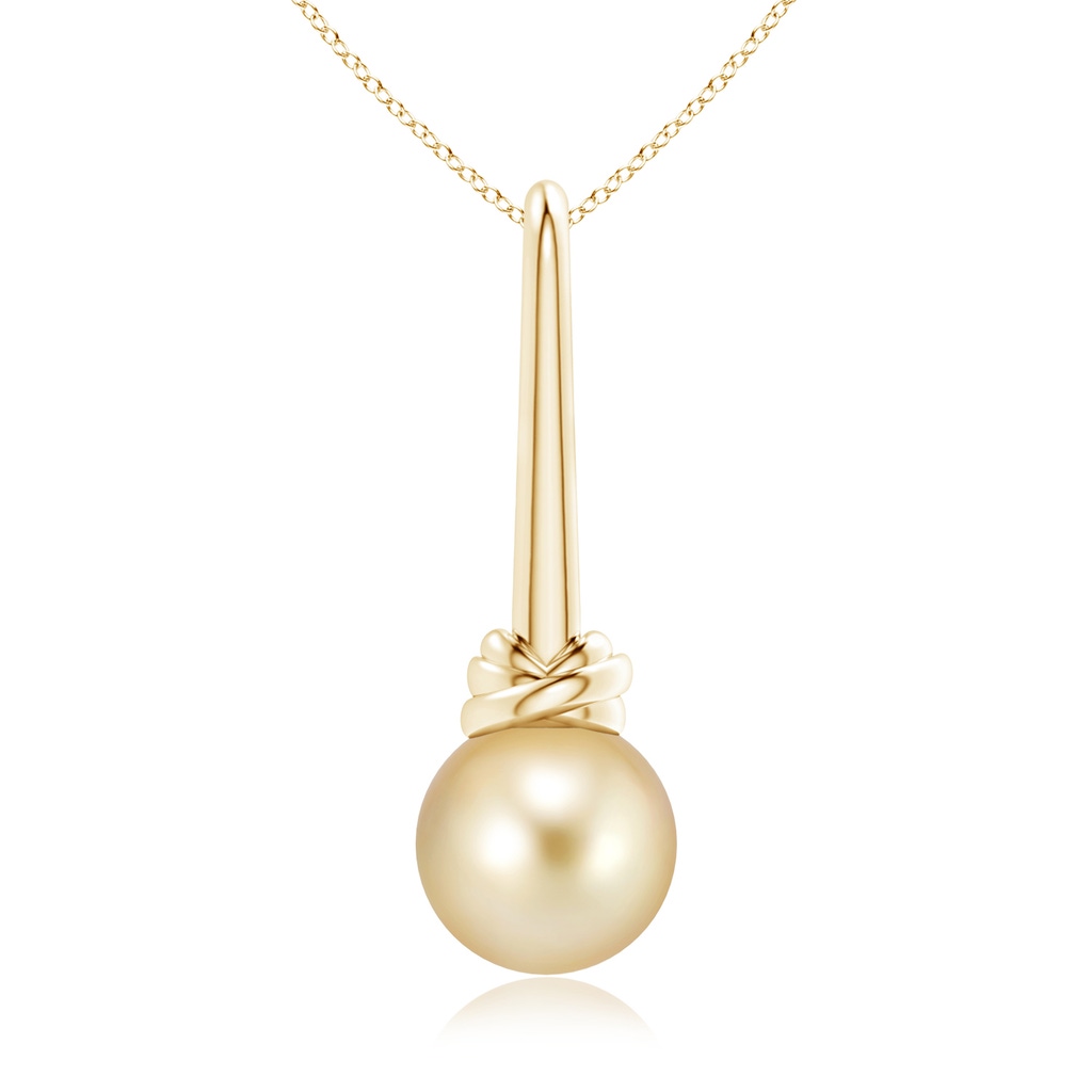 10mm AAAA Solitaire Golden South Sea Cultured Pearl Knot Pendant in Yellow Gold