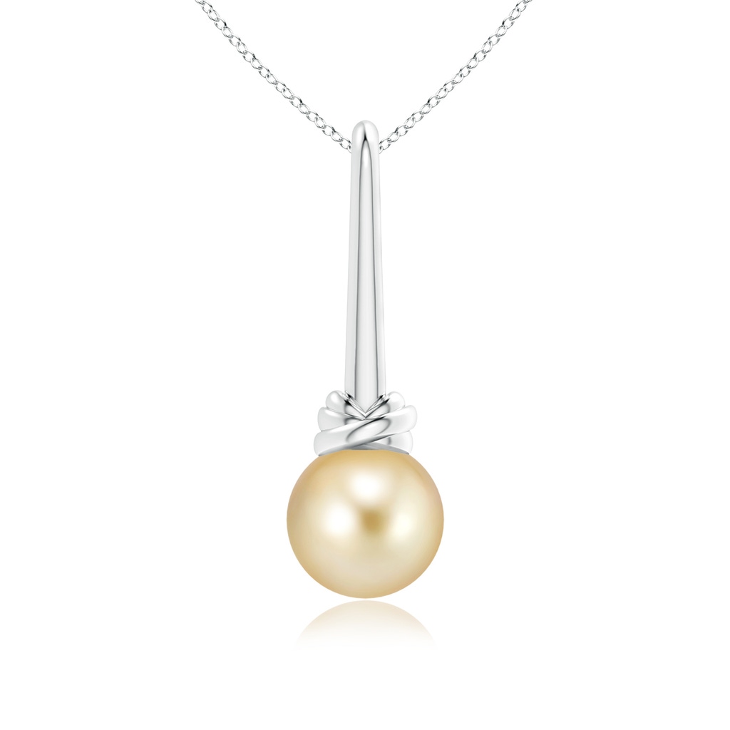 9mm AAAA Solitaire Golden South Sea Cultured Pearl Knot Pendant in White Gold