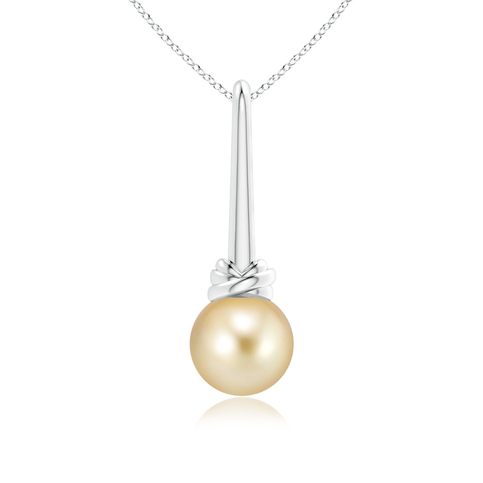 9mm AAAA Solitaire Golden South Sea Cultured Pearl Knot Pendant in White Gold 