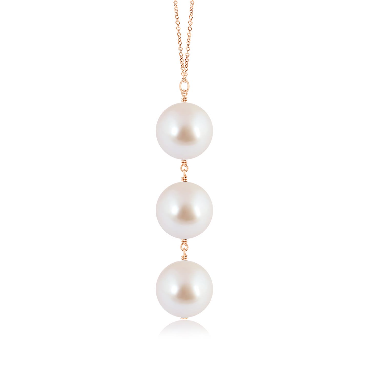 8mm AAA Japanese Akoya Pearl Triple Drop Pendant in Rose Gold