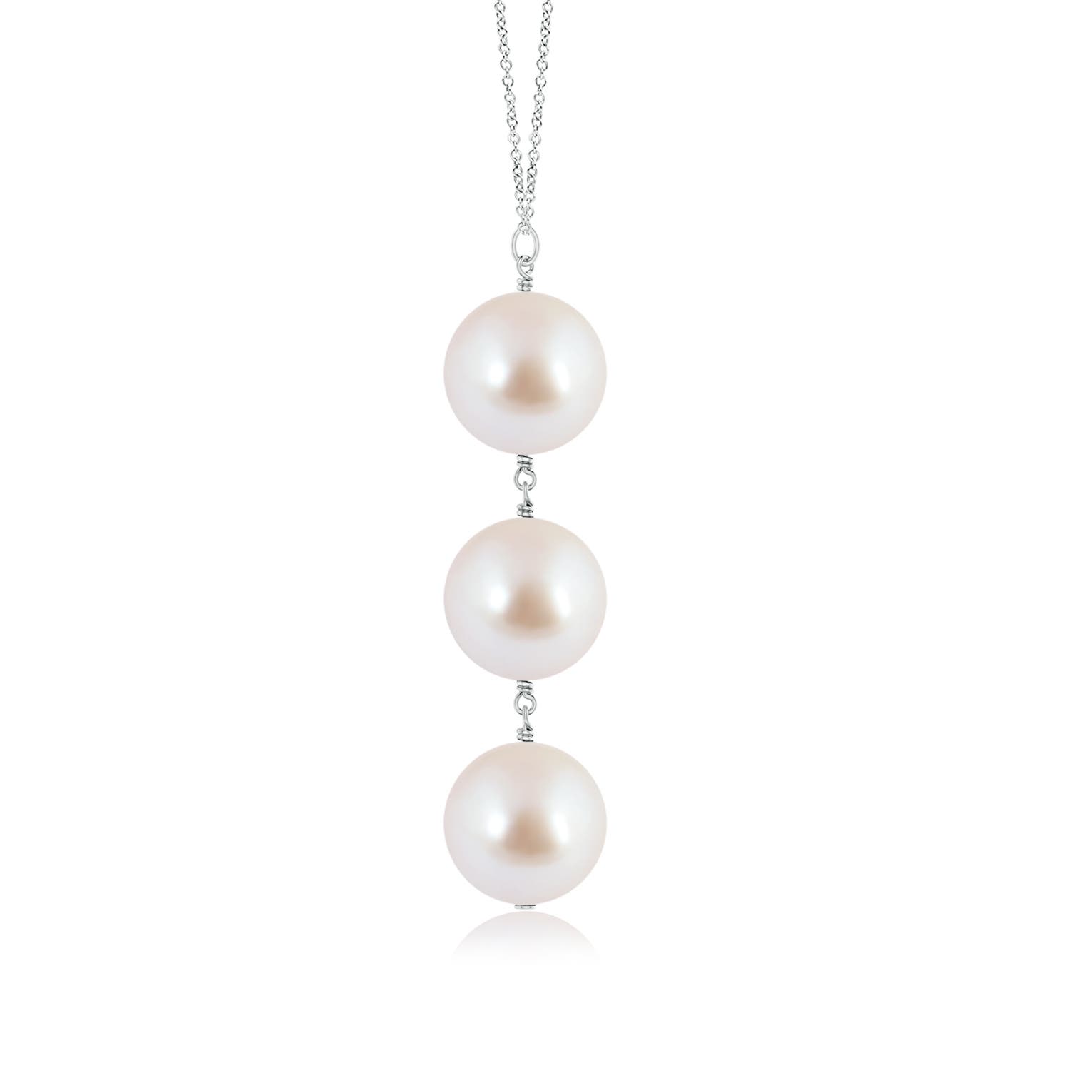 8mm AAA Japanese Akoya Pearl Triple Drop Pendant in White Gold - side 1