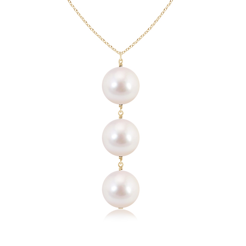 8mm AAAA Japanese Akoya Pearl Triple Drop Pendant in Yellow Gold