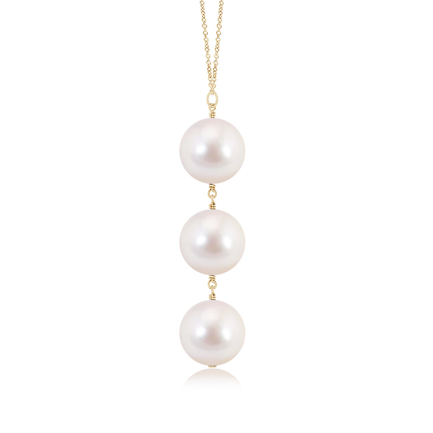 8mm AAAA Japanese Akoya Pearl Triple Drop Pendant in Yellow Gold - side 1