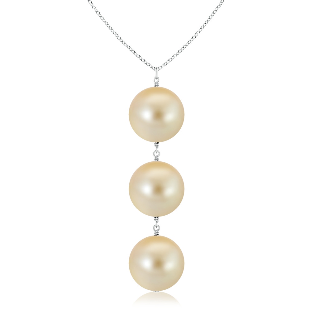 9mm AAA Golden South Sea Pearl Triple Drop Pendant in White Gold