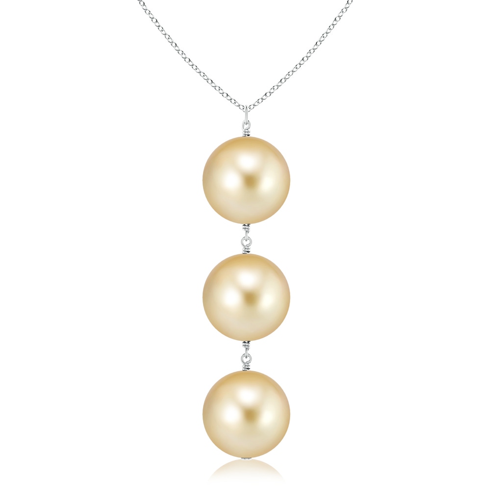 9mm AAAA Golden South Sea Pearl Triple Drop Pendant in White Gold