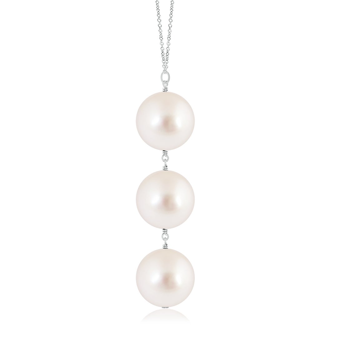 9mm AAAA South Sea Pearl Triple Drop Pendant in White Gold - side 1