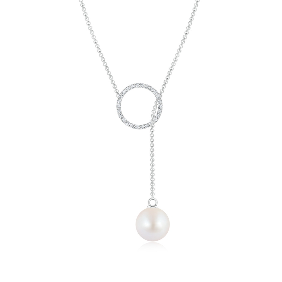 8mm AA Akoya Cultured Pearl Circle Lariat Necklace in 9K White Gold 