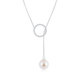 8mm AAA Akoya Cultured Pearl Circle Lariat Necklace in White Gold