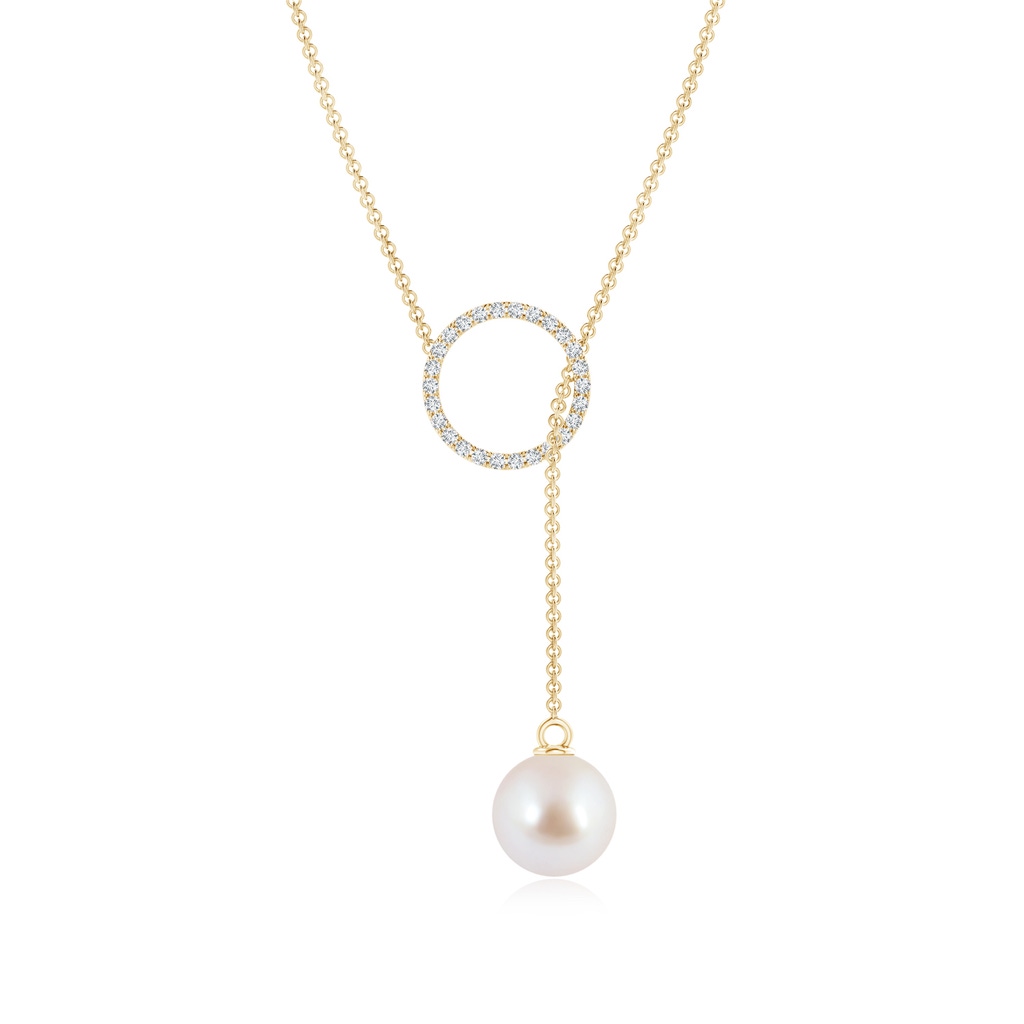 8mm AAA Akoya Cultured Pearl Circle Lariat Necklace in Yellow Gold
