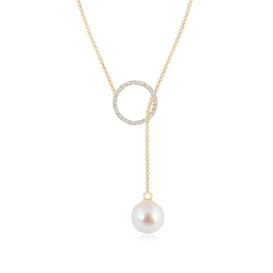 8mm AAA Akoya Cultured Pearl Circle Lariat Necklace in Yellow Gold 