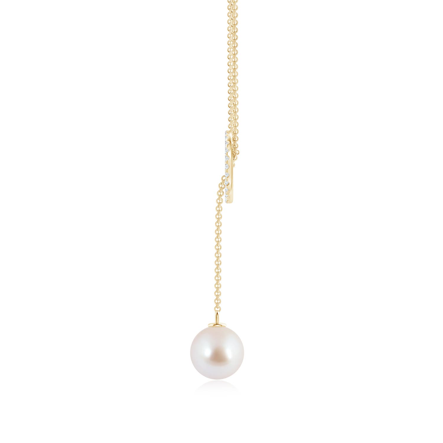 8mm AAA Akoya Cultured Pearl Circle Lariat Necklace in Yellow Gold - side 1