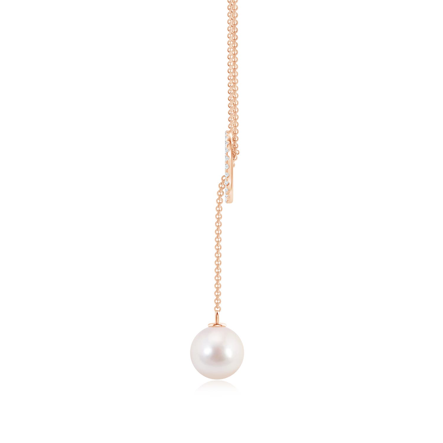 8mm AAAA Akoya Cultured Pearl Circle Lariat Necklace in Rose Gold