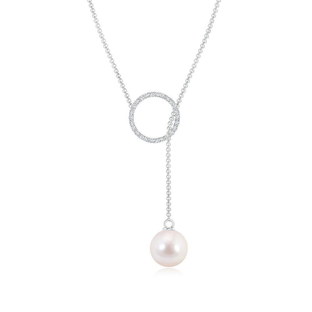 8mm AAAA Akoya Cultured Pearl Circle Lariat Necklace in White Gold