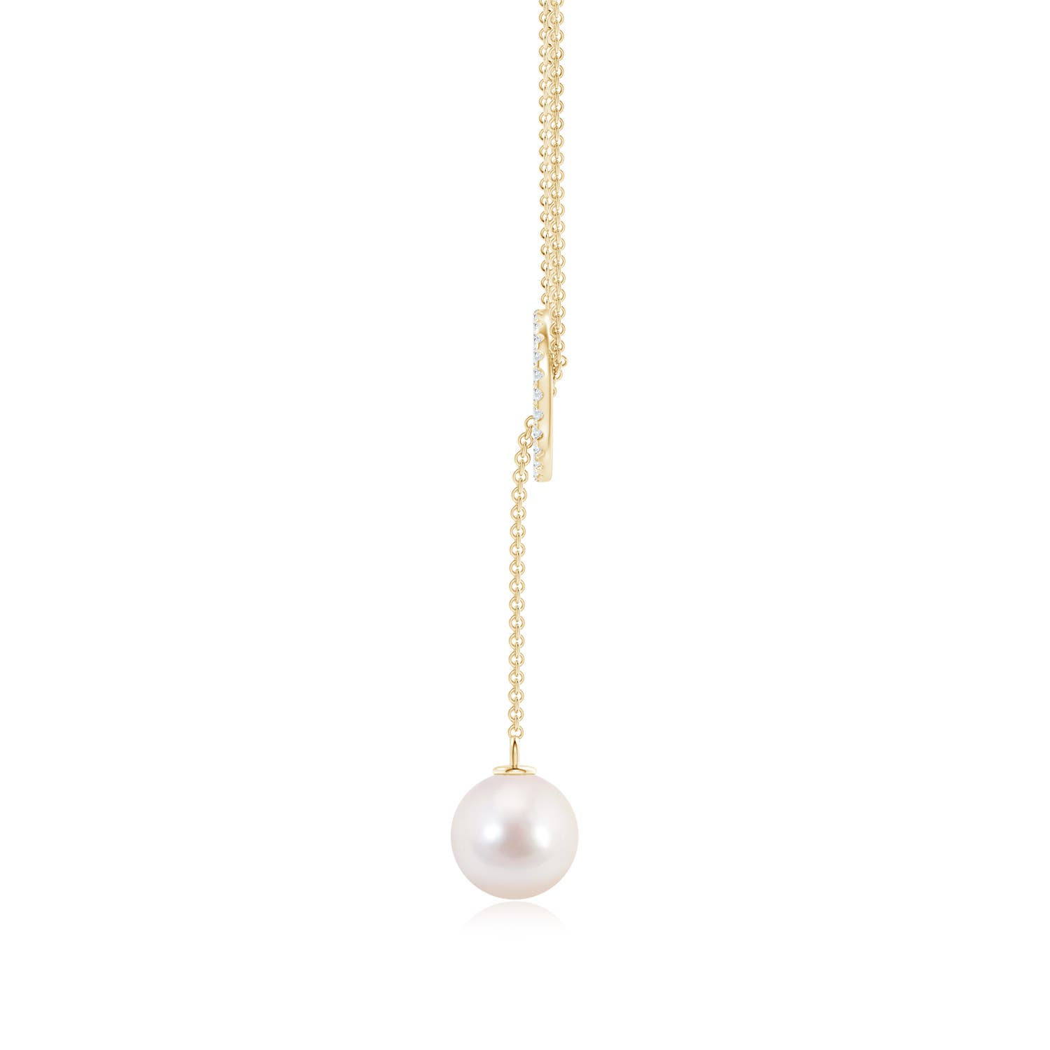 8mm AAAA Akoya Cultured Pearl Circle Lariat Necklace in Yellow Gold