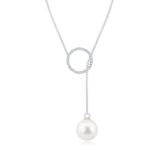 9mm AAA Freshwater Cultured Pearl Circle Lariat Necklace in White Gold