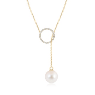 9mm AAAA Freshwater Cultured Pearl Circle Lariat Necklace in Yellow Gold