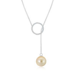 9mm AAA Golden South Sea Cultured Pearl Circle Lariat Necklace in White Gold