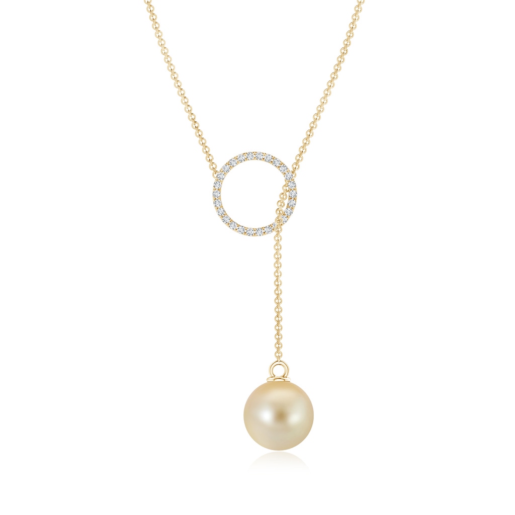 9mm AAA Golden South Sea Cultured Pearl Circle Lariat Necklace in Yellow Gold
