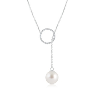 9mm AAA South Sea Cultured Pearl Circle Lariat Necklace in White Gold
