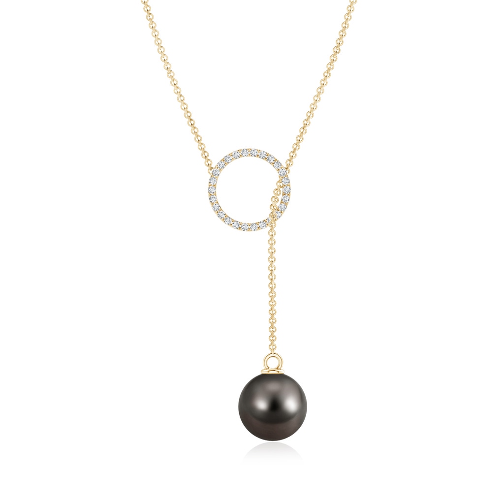 9mm AAA Tahitian Pearl Circle Lariat Necklace in Yellow Gold
