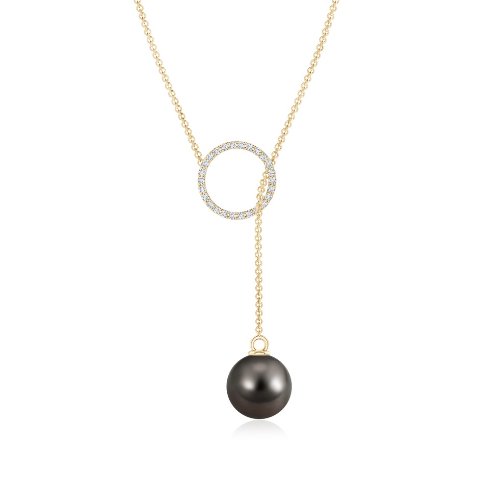 9mm AAA Tahitian Pearl Circle Lariat Necklace in Yellow Gold 