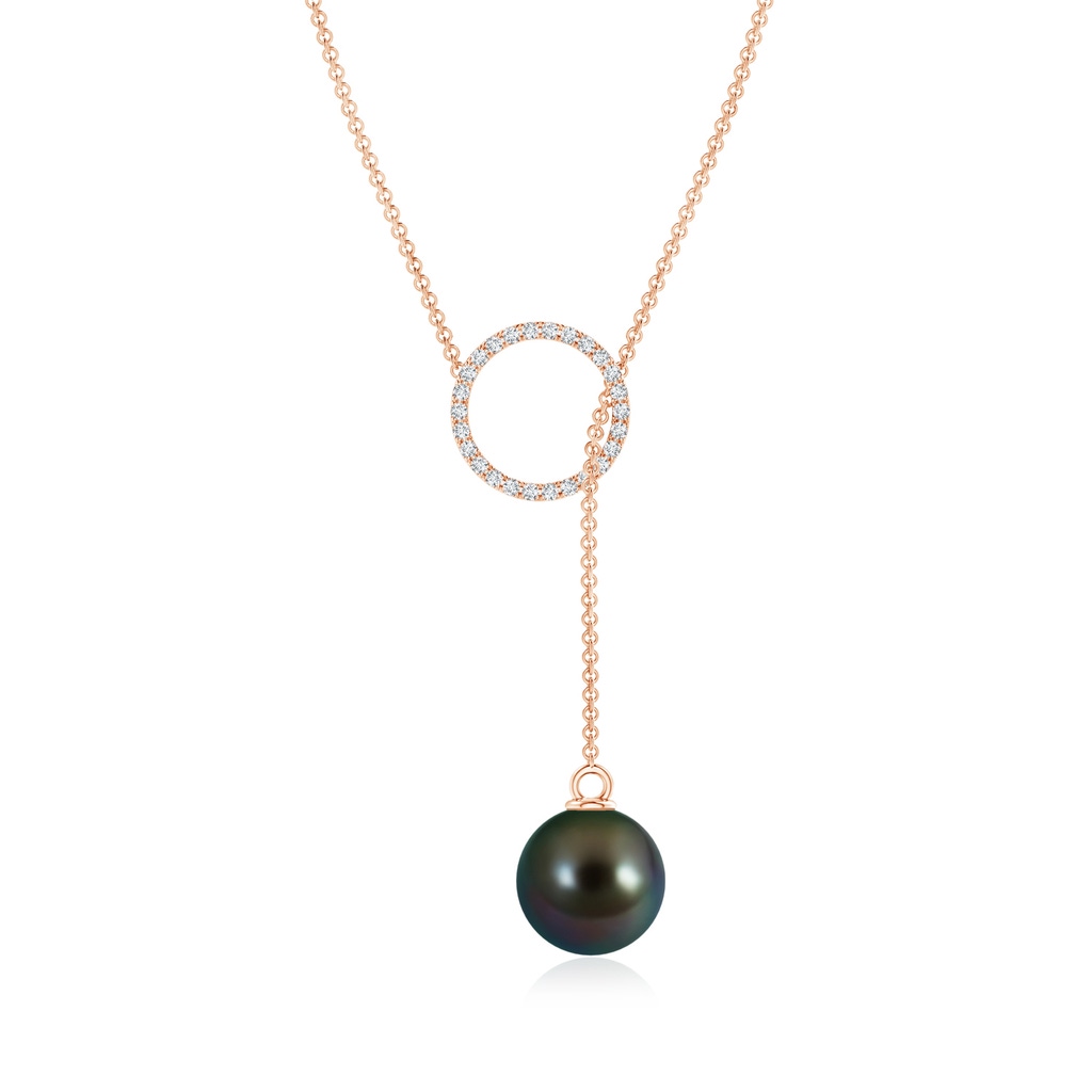 9mm AAAA Tahitian Pearl Circle Lariat Necklace in Rose Gold