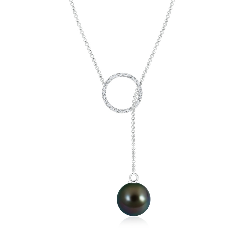 9mm AAAA Tahitian Pearl Circle Lariat Necklace in White Gold