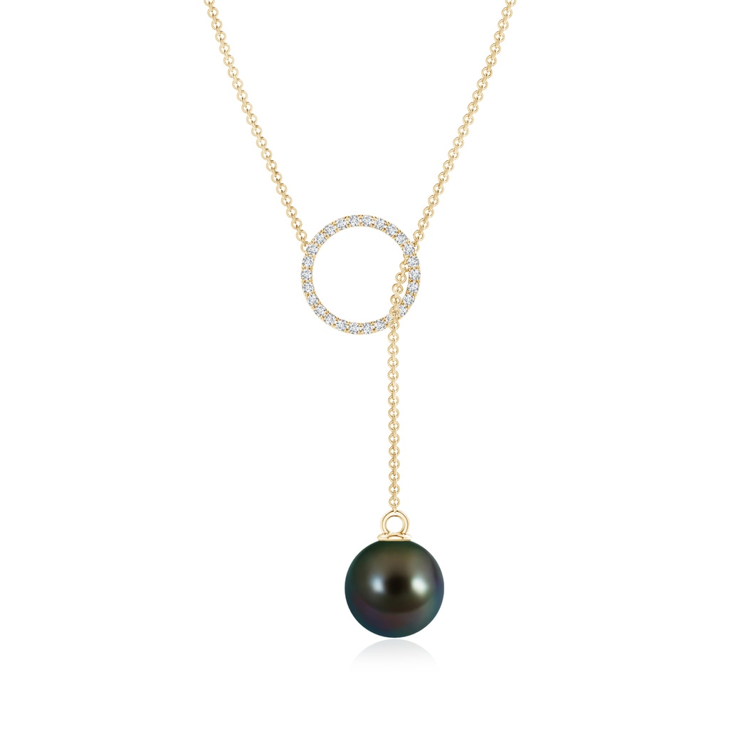 9mm AAAA Tahitian Pearl Circle Lariat Necklace in Yellow Gold