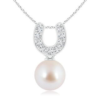 8mm AAA Akoya Cultured Pearl Horseshoe Pendant with Diamonds in White Gold