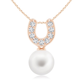 8mm AA Freshwater Pearl Horseshoe Pendant with Diamonds in 9K Rose Gold