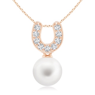 8mm AA Freshwater Pearl Horseshoe Pendant with Diamonds in Rose Gold