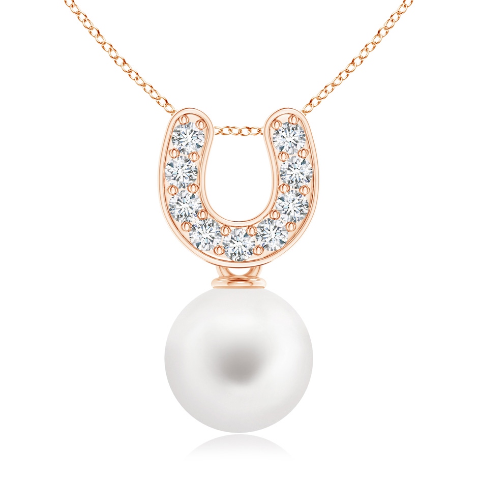 8mm AA Freshwater Pearl Horseshoe Pendant with Diamonds in Rose Gold 