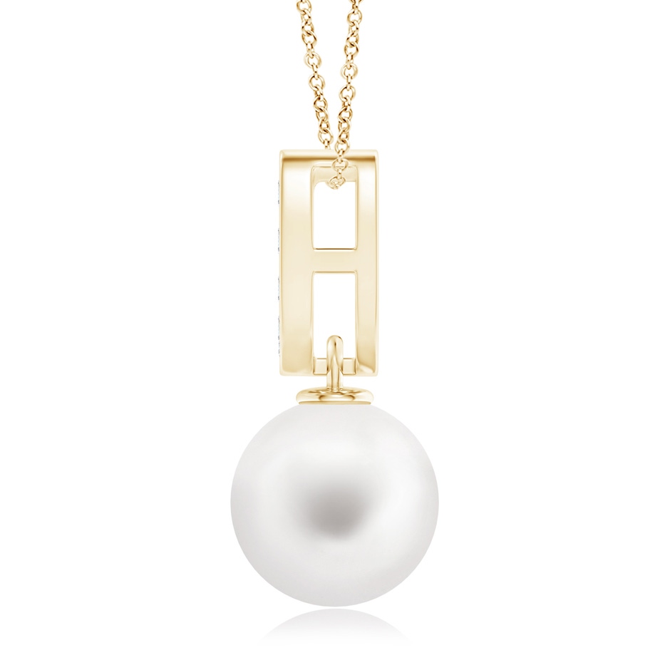 8mm AA Freshwater Pearl Horseshoe Pendant with Diamonds in Yellow Gold product image