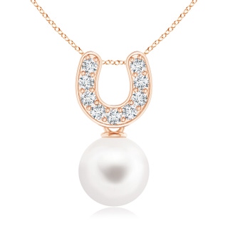 8mm AAA Freshwater Pearl Horseshoe Pendant with Diamonds in 9K Rose Gold