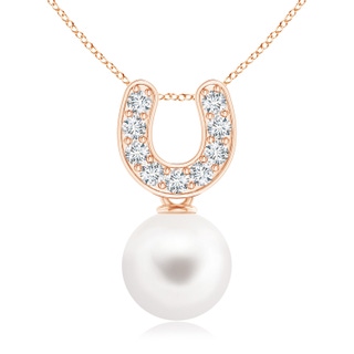 8mm AAA Freshwater Pearl Horseshoe Pendant with Diamonds in Rose Gold