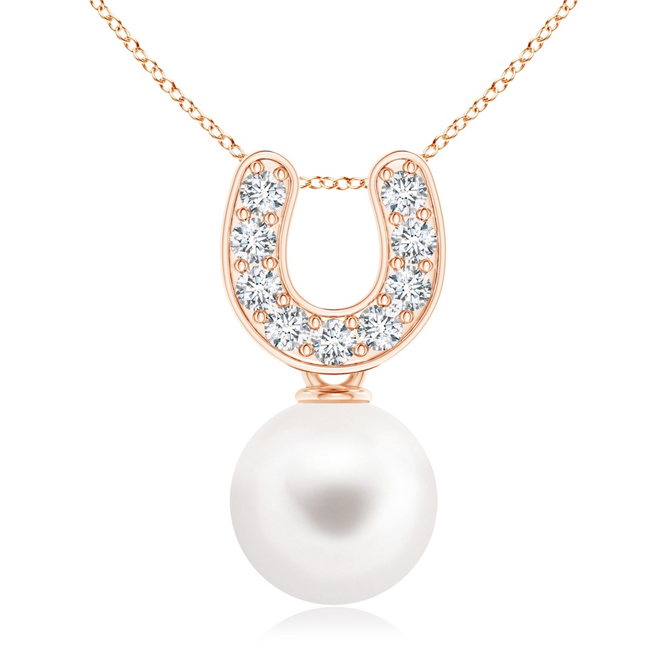 8mm AAA Freshwater Pearl Horseshoe Pendant with Diamonds in Rose Gold 