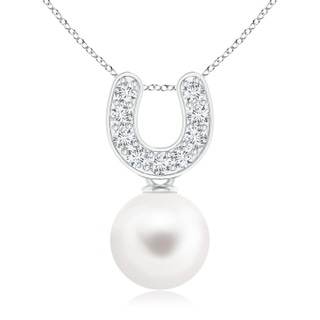 8mm AAA Freshwater Pearl Horseshoe Pendant with Diamonds in White Gold