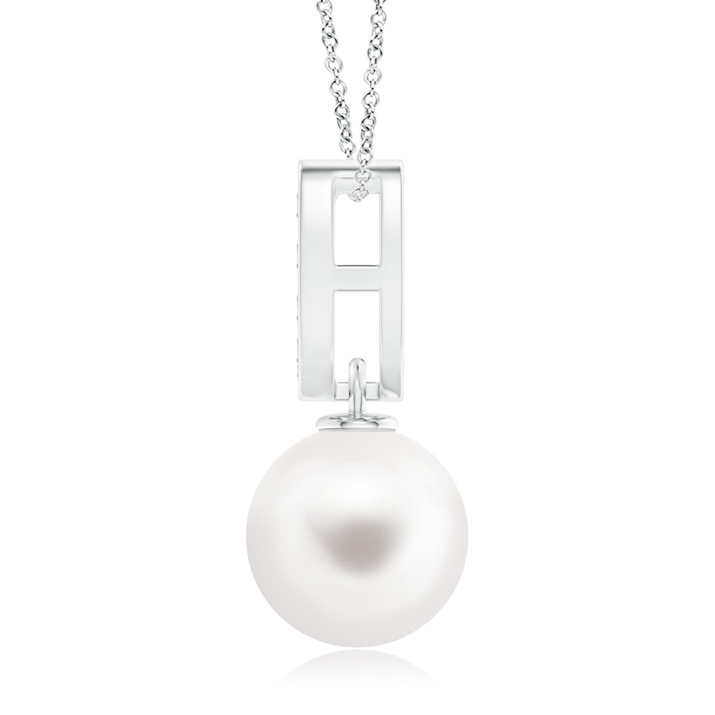 8mm AAA Freshwater Pearl Horseshoe Pendant with Diamonds in White Gold Product Image