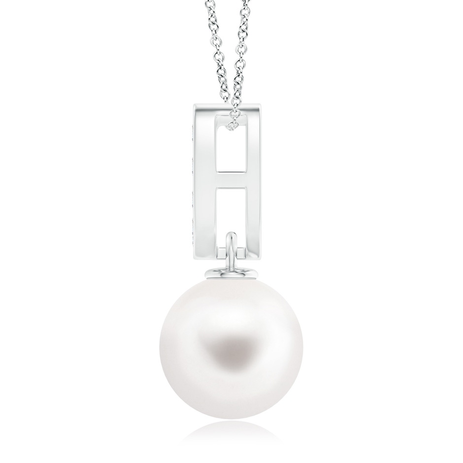 8mm AAA Freshwater Pearl Horseshoe Pendant with Diamonds in White Gold product image