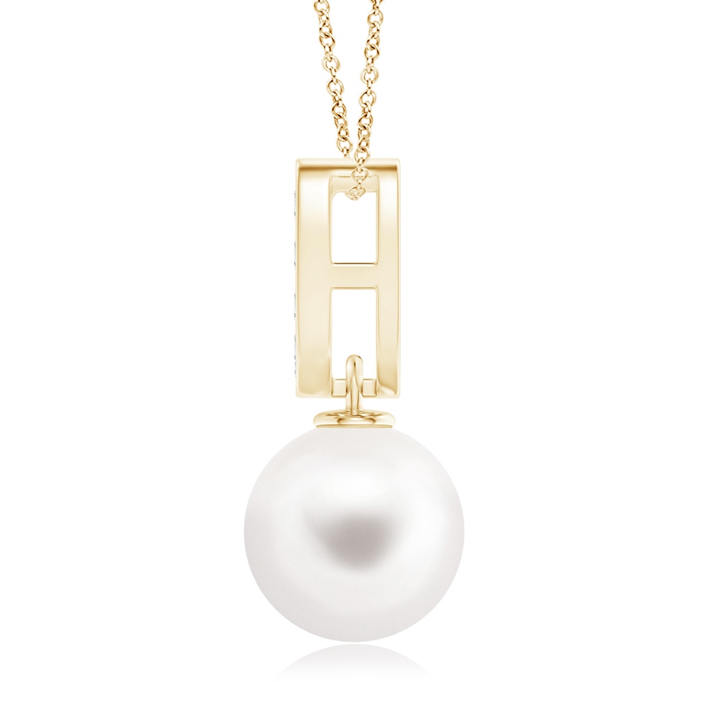 8mm AAA Freshwater Pearl Horseshoe Pendant with Diamonds in Yellow Gold Product Image