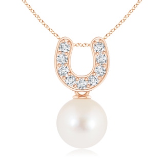 8mm AAAA Freshwater Pearl Horseshoe Pendant with Diamonds in Rose Gold