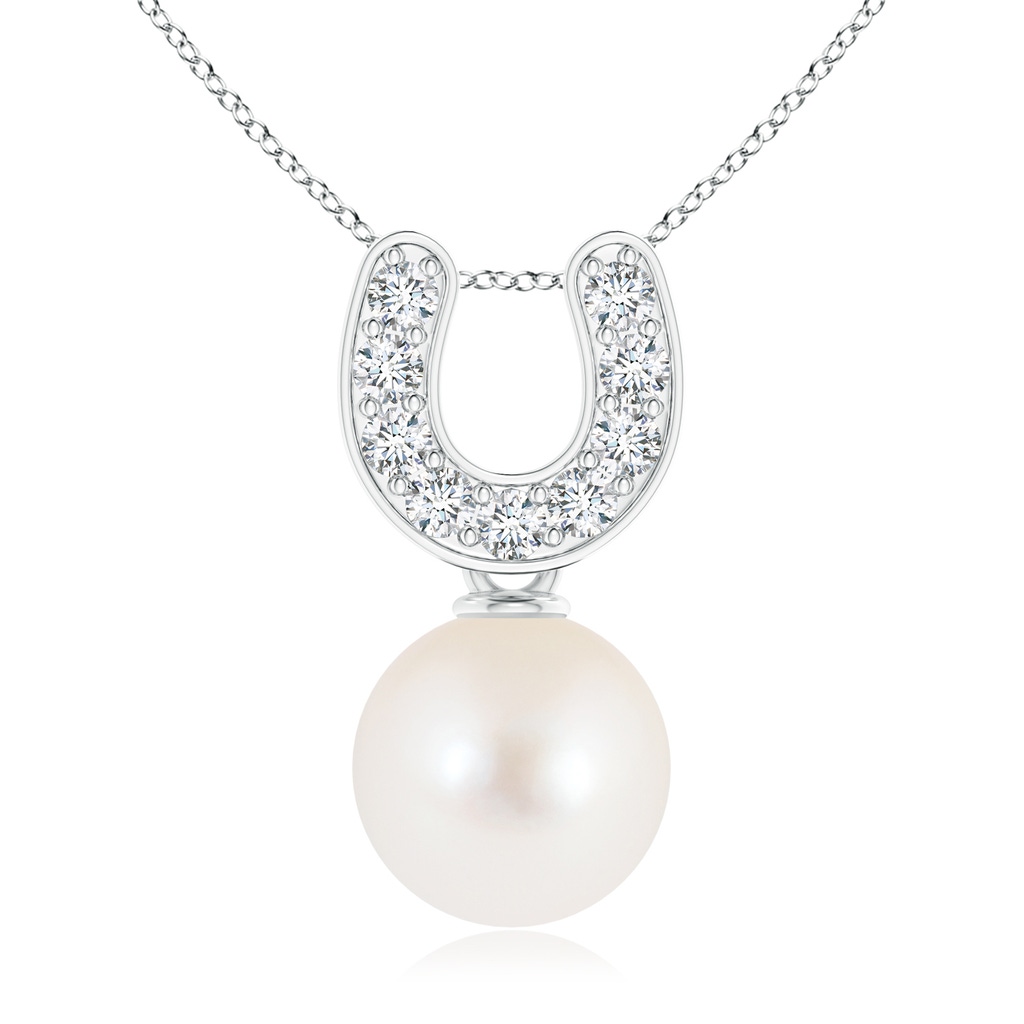 8mm AAAA Freshwater Pearl Horseshoe Pendant with Diamonds in White Gold