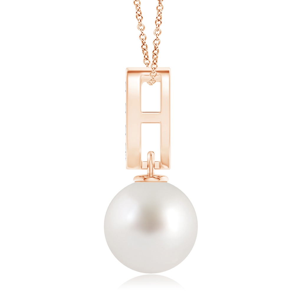 8mm AAA South Sea Cultured Pearl Horseshoe Pendant with Diamonds in Rose Gold Product Image