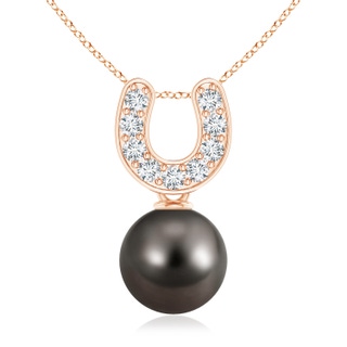 8mm AAA Tahitian Pearl Horseshoe Pendant with Diamonds in Rose Gold