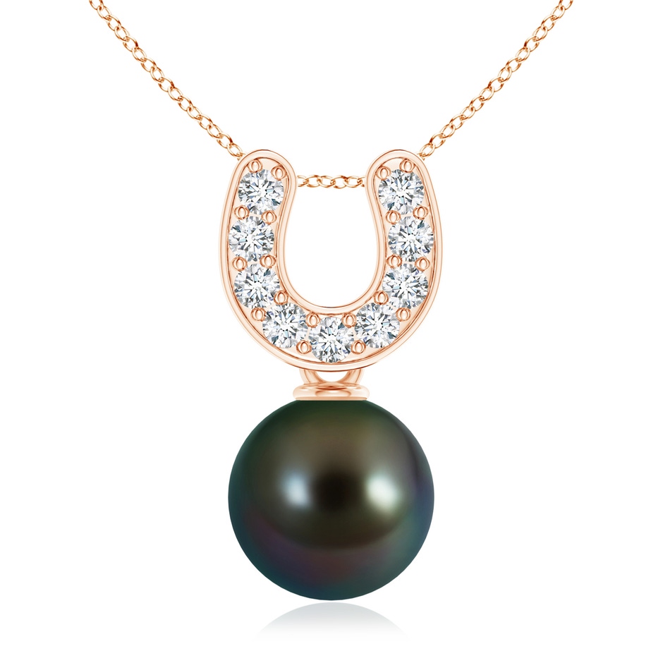 8mm AAAA Tahitian Pearl Horseshoe Pendant with Diamonds in Rose Gold 